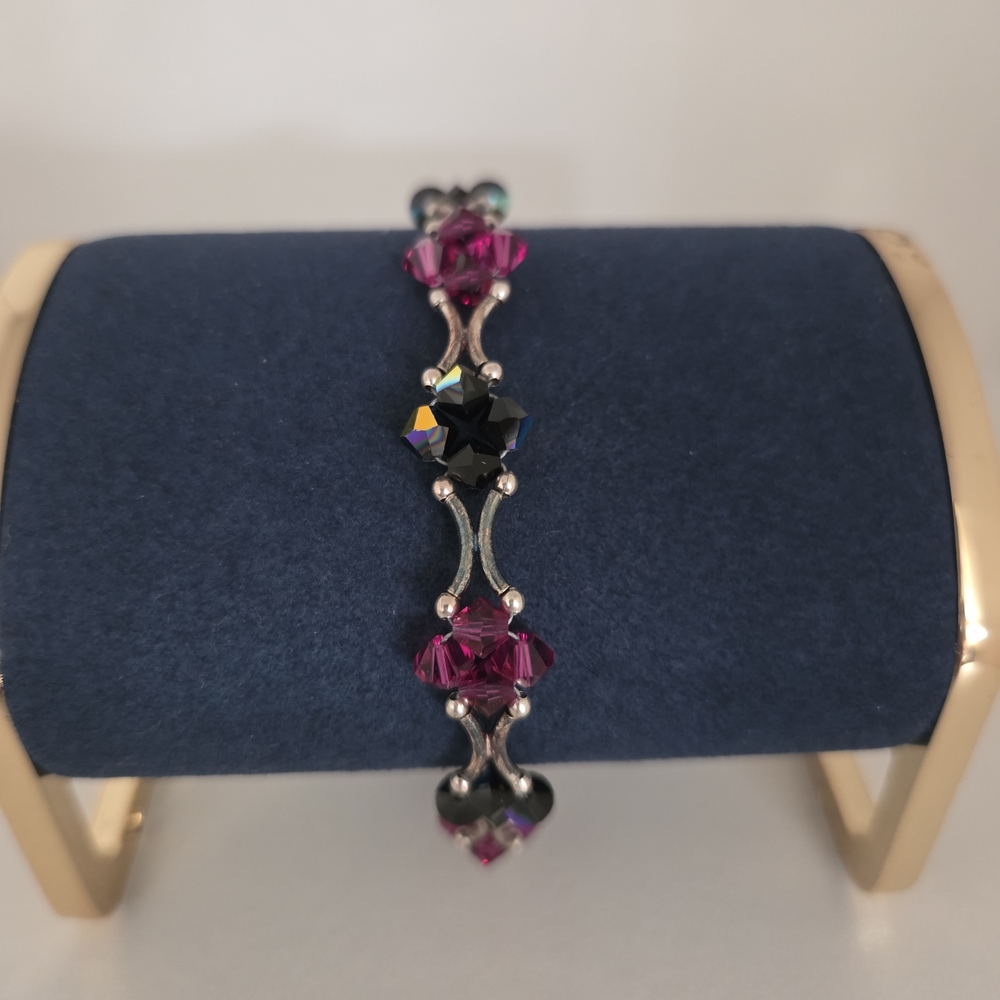 Fuchsia and Black Diamond AB Crystals Bracelet